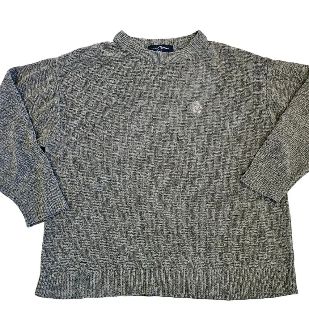 Vintage 90s Mens‎ XL Brown Chenille Sweater Embroidered Mickey Mouse Disney